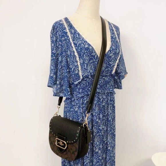 Coach CE567 Morgan Saddle Bag In Gold/Brown Black Multi - Picture 2 of 9